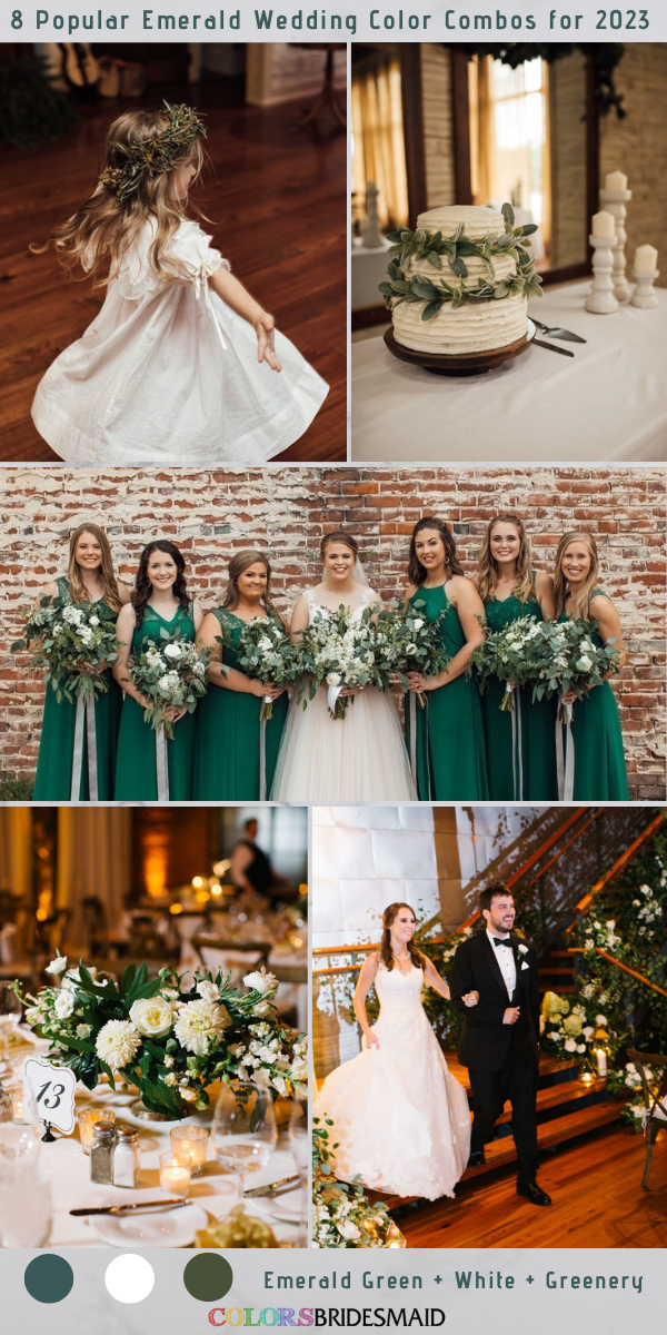 8 Popular Emerald Green Wedding Color Combos for 2023 - Emerald Green + White + Greenery