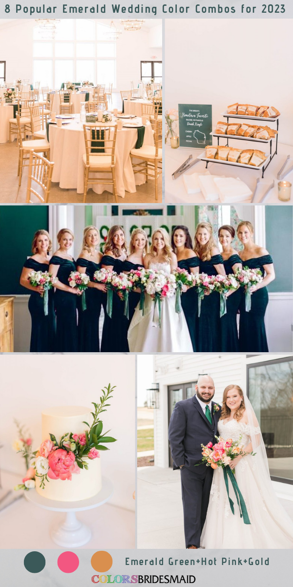 8 Popular Emerald Green Wedding Color Combos for 2023 - Emerald Green + Hot Pink + Gold