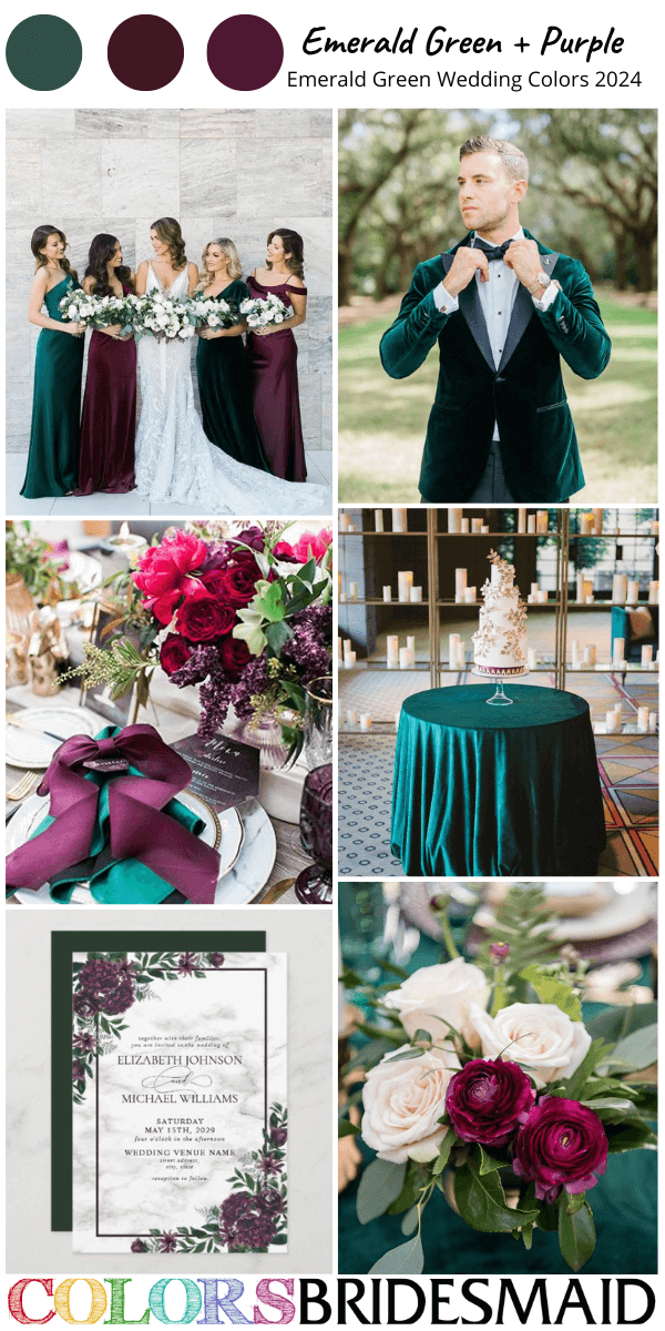 top 8 emerald green wedding color schemes for 2024 emerald green and purple