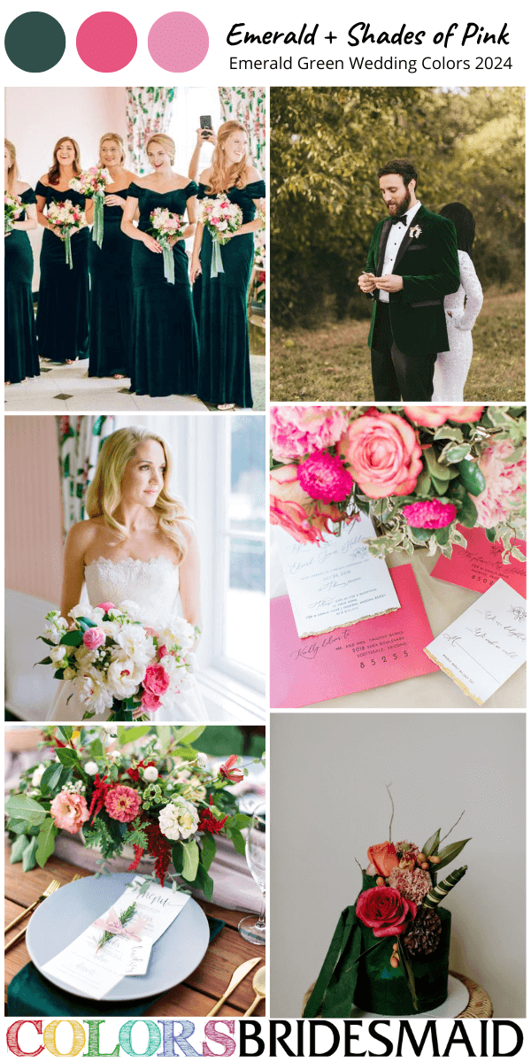 top 8 emerald green wedding color schemes for 2024 emerald green and shades of pink