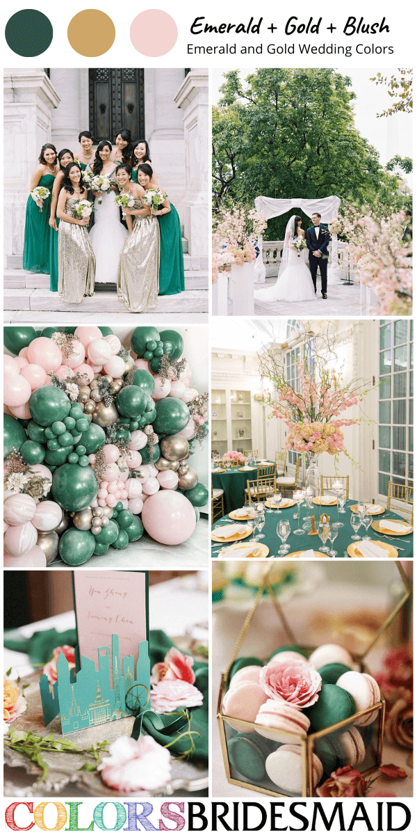 Top 8 Emerald Green and Gold Wedding Color Palettes for Emerald Green Gold and Blush