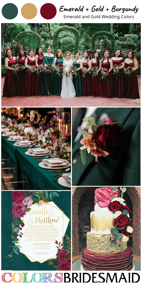 Top 8 Emerald Green and Gold Wedding Color Palettes for Emerald Green Gold and Burgundy
