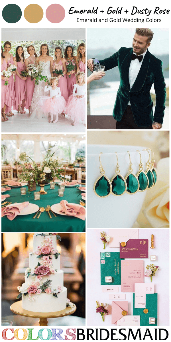 Top 8 Emerald Green and Gold Wedding Color Palettes for Emerald Green Gold and Dusty Rose