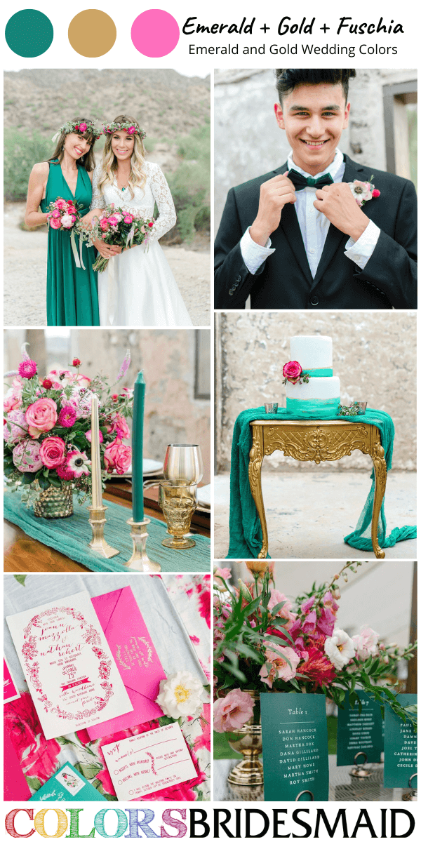 Top 8 Emerald Green and Gold Wedding Color Palettes for Emerald Green Gold and Fuschia