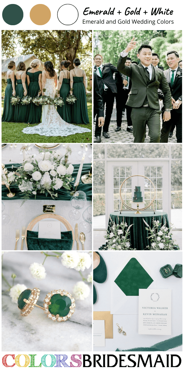 Top 8 Emerald Green and Gold Wedding Color Palettes for Emerald Green Gold and White