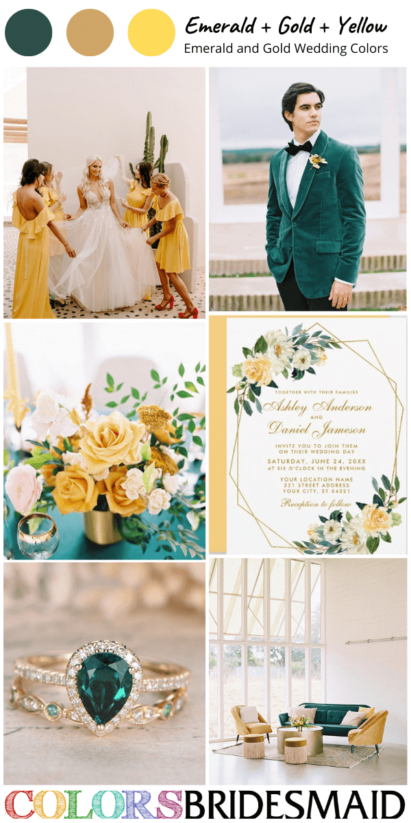Top 8 Emerald Green and Gold Wedding Color Palettes for Emerald Green Gold and Yellow