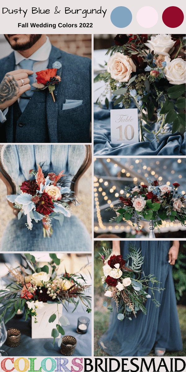 Fall Wedding Colors 2022 Dusty Blue and Burgundy