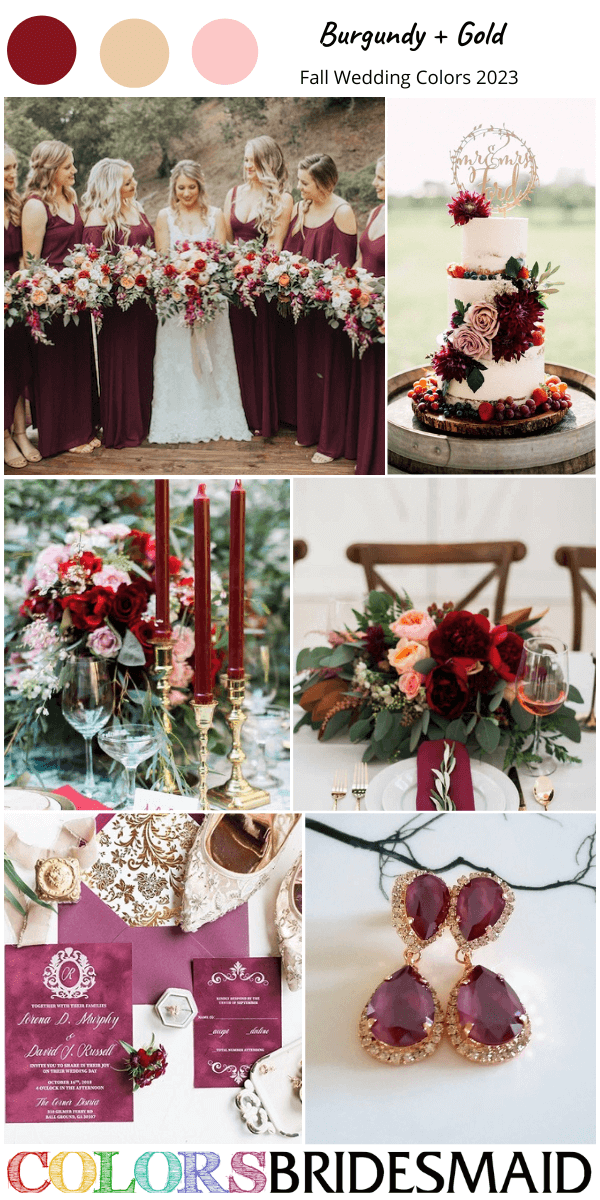 Fall Wedding Colors 2023 burgundy and gold