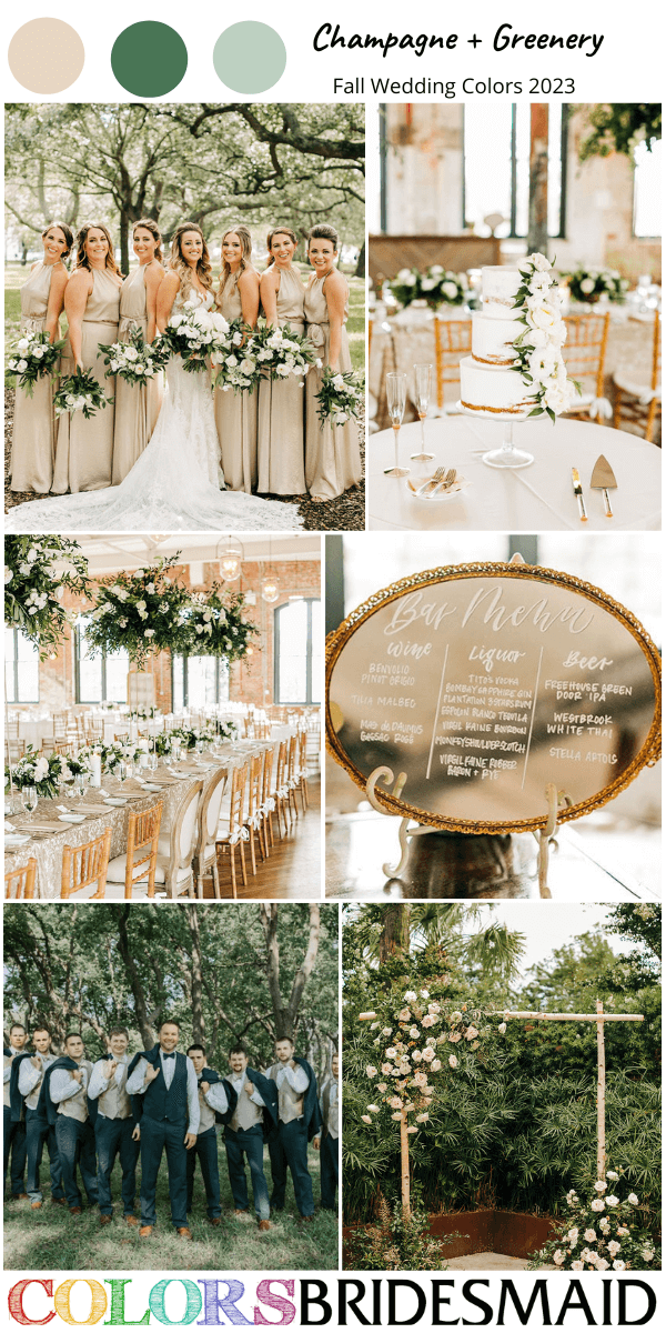 Fall Wedding Colors 2023 emerald champagne and greenery