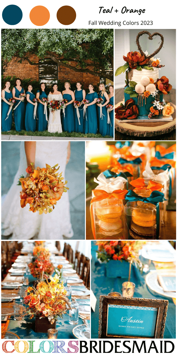 Fall Wedding Colors 2023 emerald teal and orange
