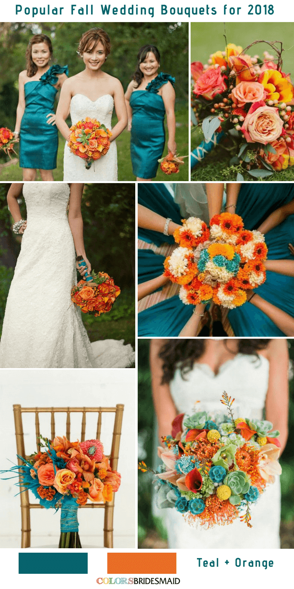 Fall Wedding Bouquets - Teal and Orange