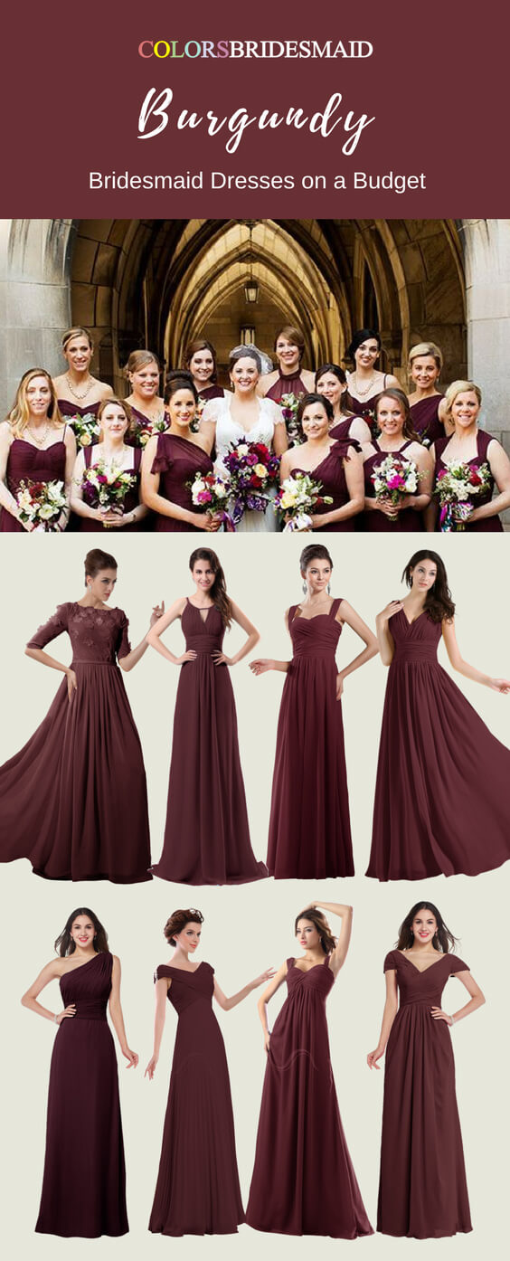long bridesmaid dresses in burgundy color