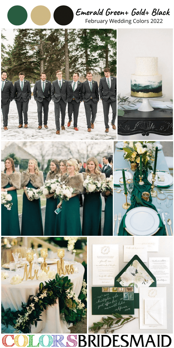 February Wedding Colors 2022 Emerald Green Gold and Black