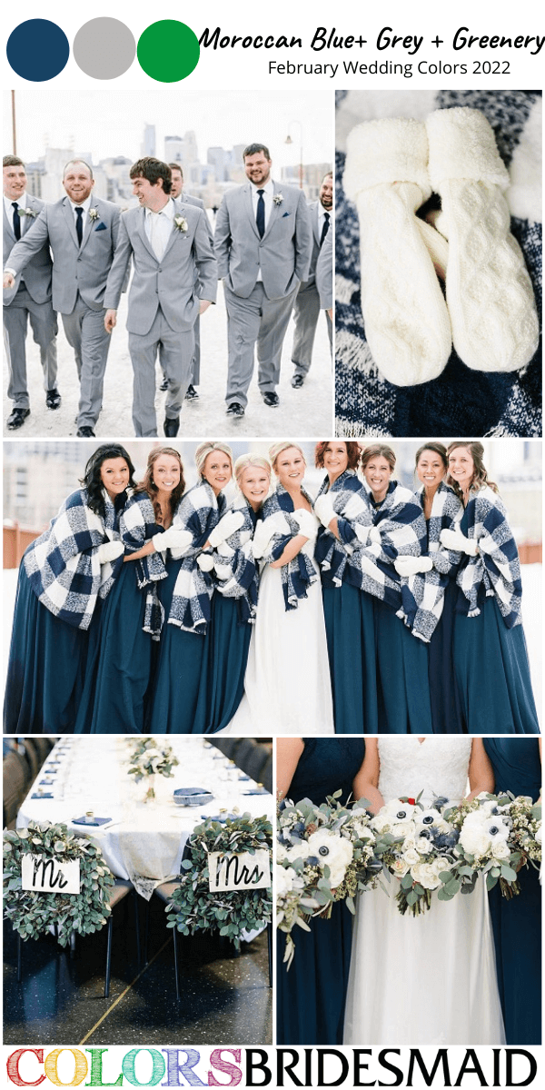 February Wedding Colors 2022 Moroccan Blue Grey and Greenery