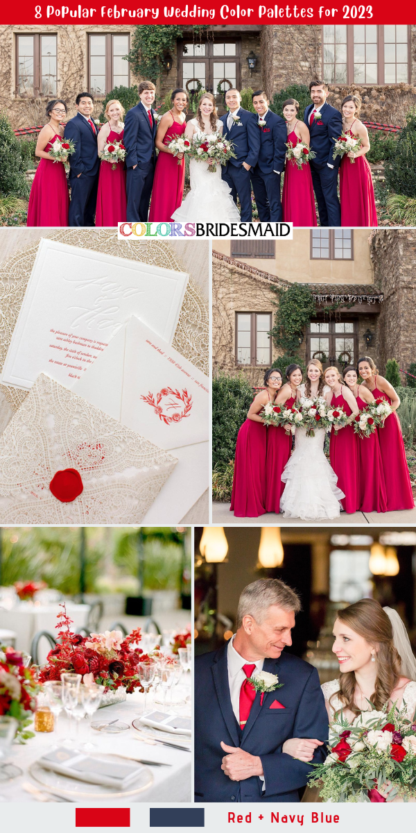 8 Popular February Wedding Color Palettes for 2023  - Red + Navy Blue