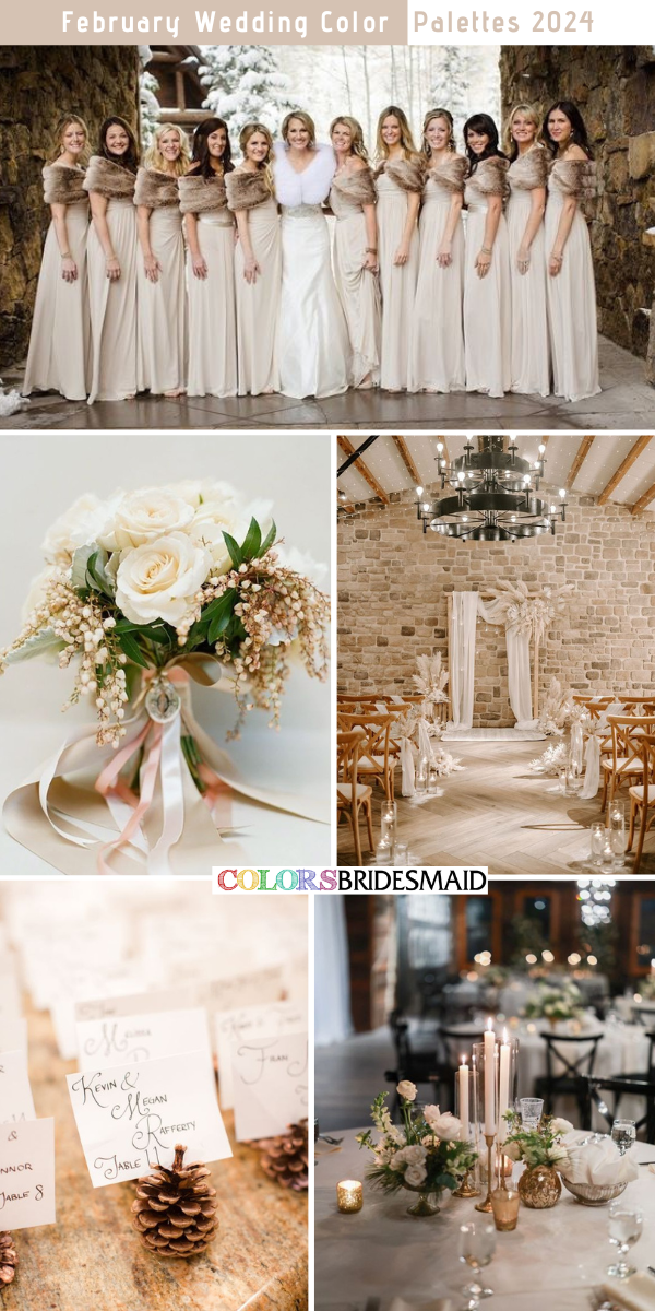 Best 8 February Wedding Color Palettes for 2024 - Champagne + White