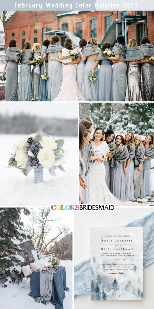Best 8 February Wedding Color Palettes for 2024 - Dusty Blue + Silver Grey
