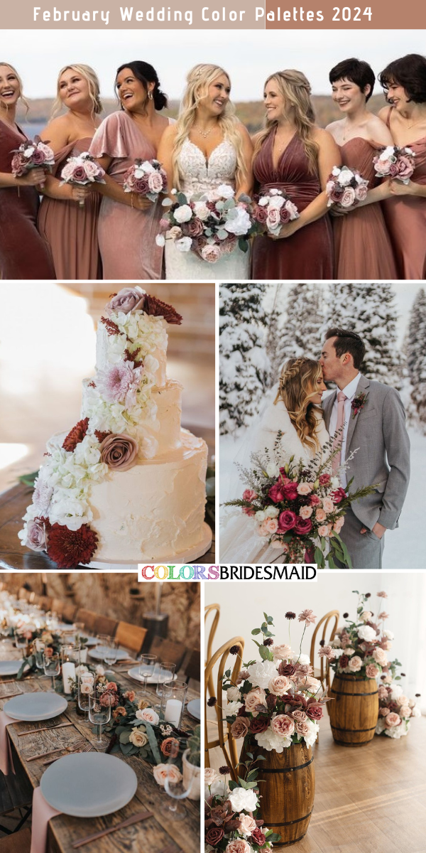Best 8 February Wedding Color Palettes for 2024 - Dusty Rose + Terracotta + Grey