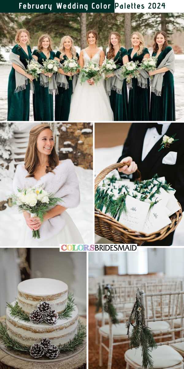Best 8 February Wedding Color Palettes for 2024 - Emerald Green + White + Greenery