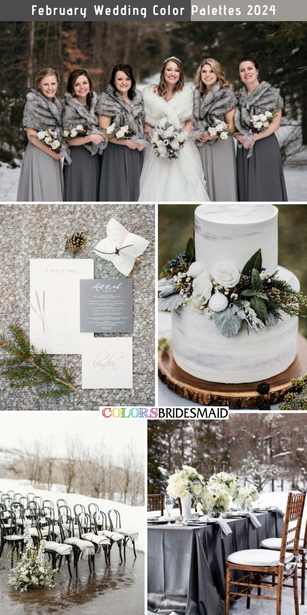 Best 8 February Wedding Color Palettes for 2024 - Shades of  Grey + White