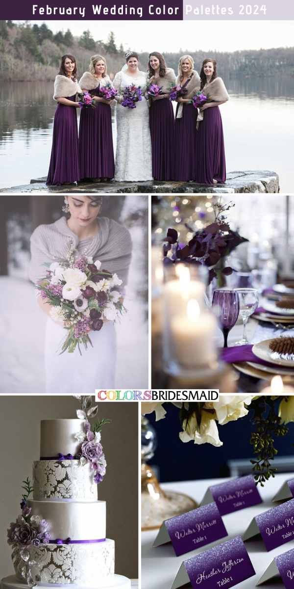Best 8 February Wedding Color Palettes for 2024 - Purple + White + Silver
