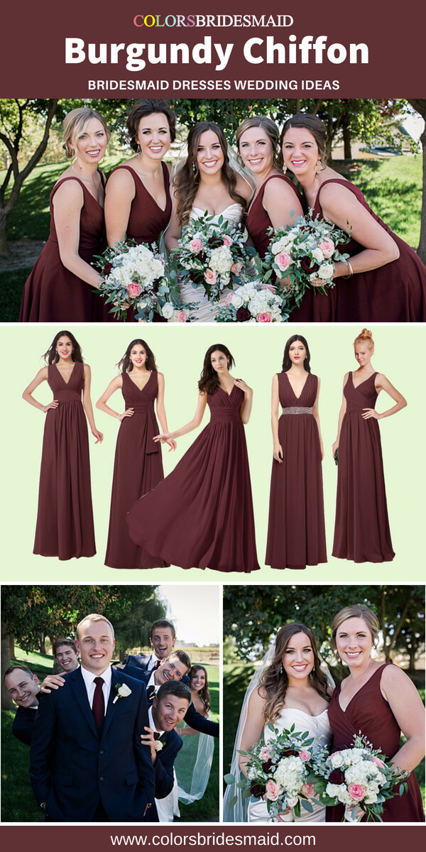 burgundy bridesmaid dresses chiffon