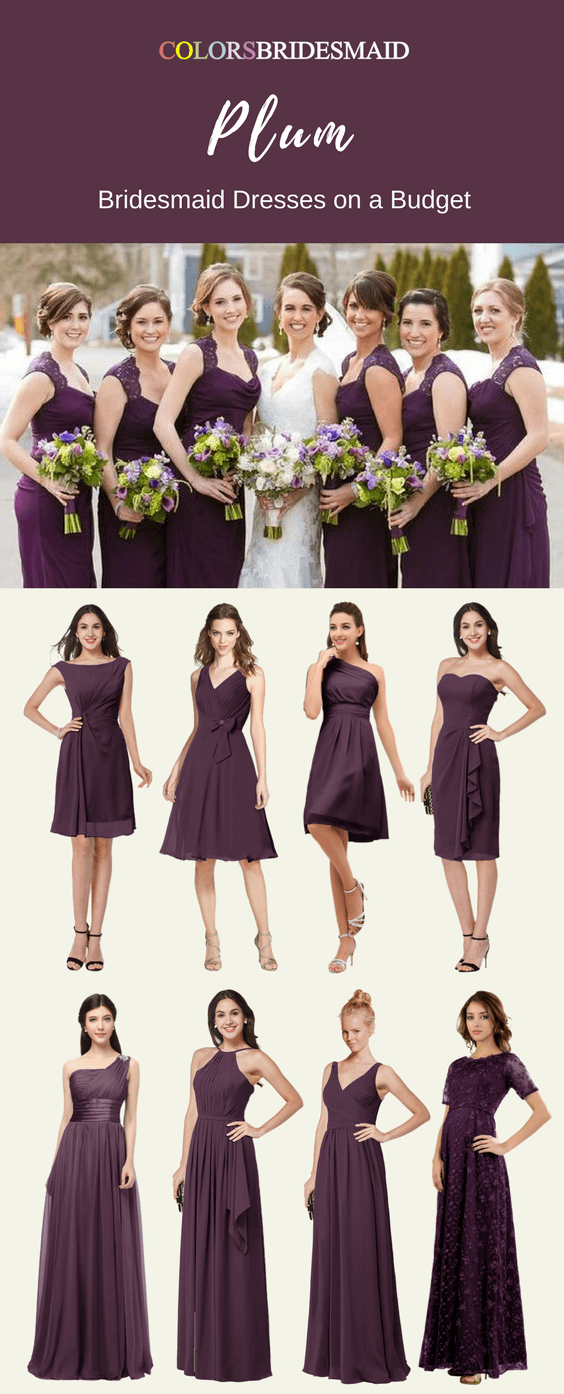 plum purple bridesmaid dresses short and long