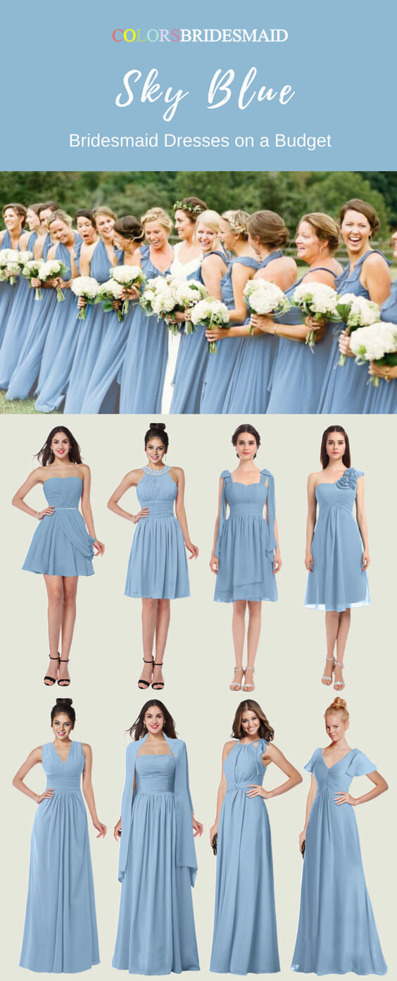 short blue bridesmaid dresses