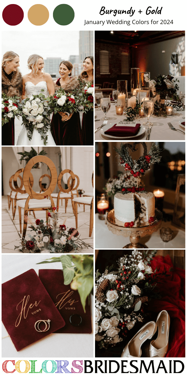 Best 8 January Wedding Color Combos for 2024-Burgundy and Gold