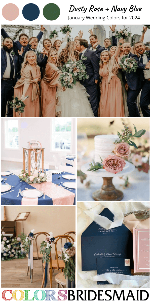 Best 8 January Wedding Color Combos for 2024-Dusty Rose and Navy Blue