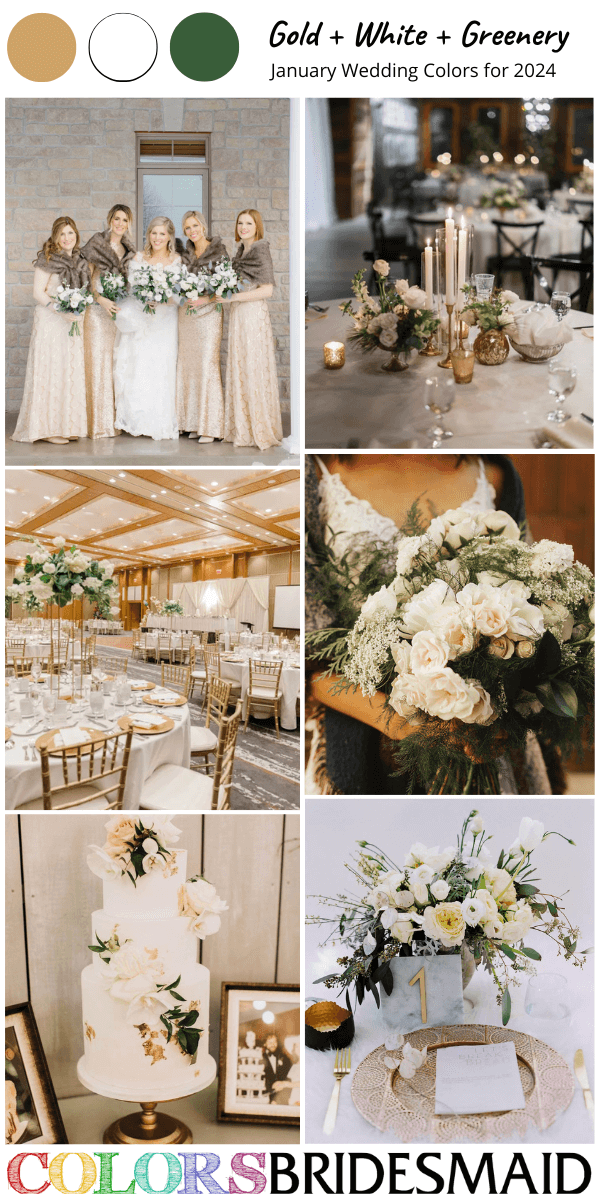 Best 8 January Wedding Color Combos for 2024-Gold White and Greenery