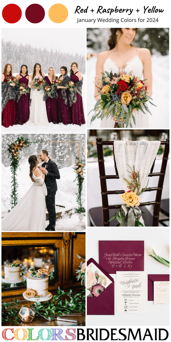 Best 8 January Wedding Color Combos for 2024-Red, Raspberry and Yellow