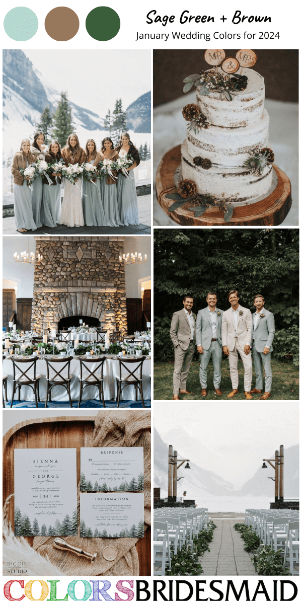 Best 8 January Wedding Color Combos for 2024-Sage Green and Brown