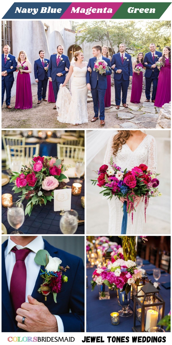 Top 8 Jewel Tones Wedding Color themes for 2024 - Navy Blue + Magenta +Green