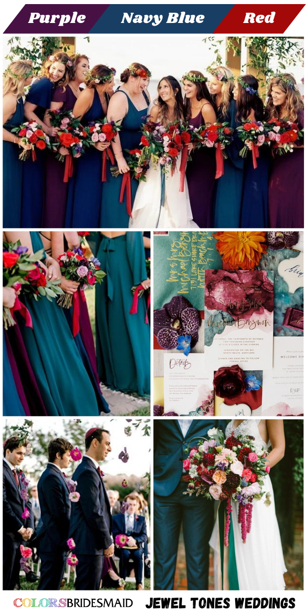 Top 8 Jewel Tones Wedding Color themes for 2024 - Purple + Navy Blue + Red