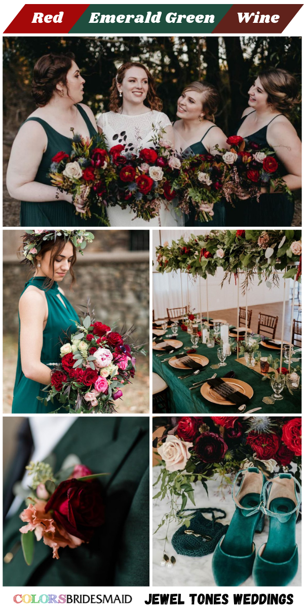 Top 8 Jewel Tones Wedding Color themes for 2024 - Red + Emerald Green + Wine