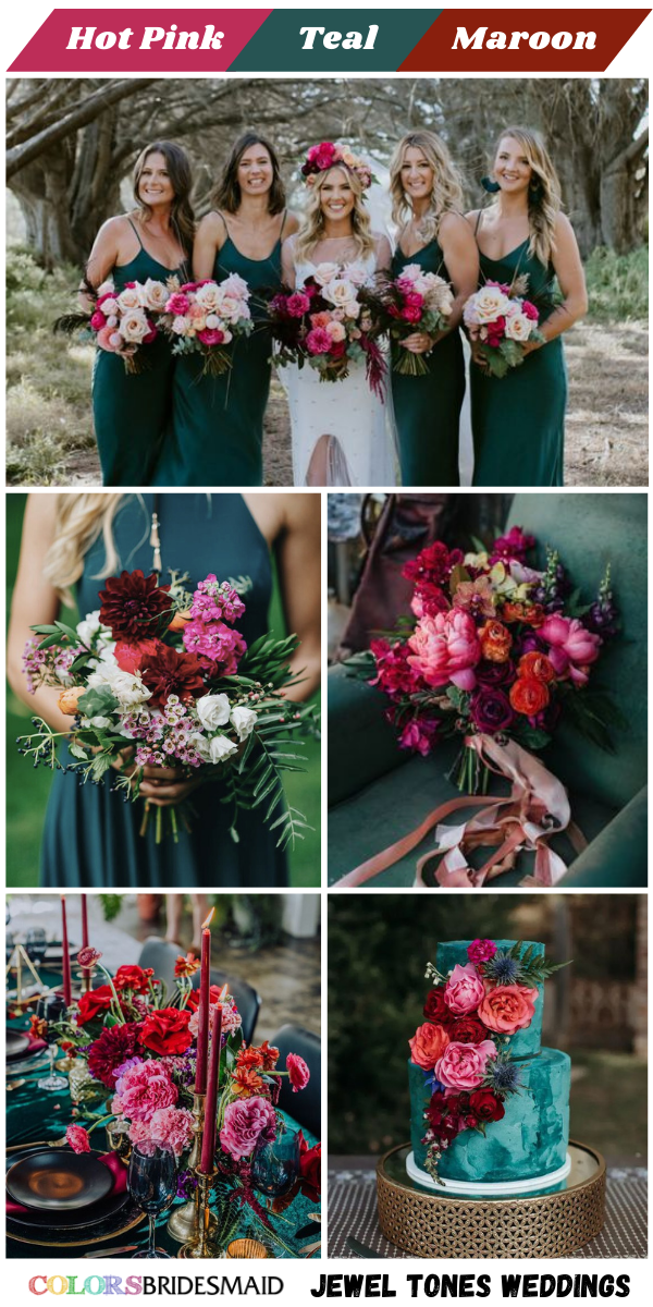 Top 8 Jewel Tones Wedding Color themes for 2024 - Hot pink + Teal + Maroon