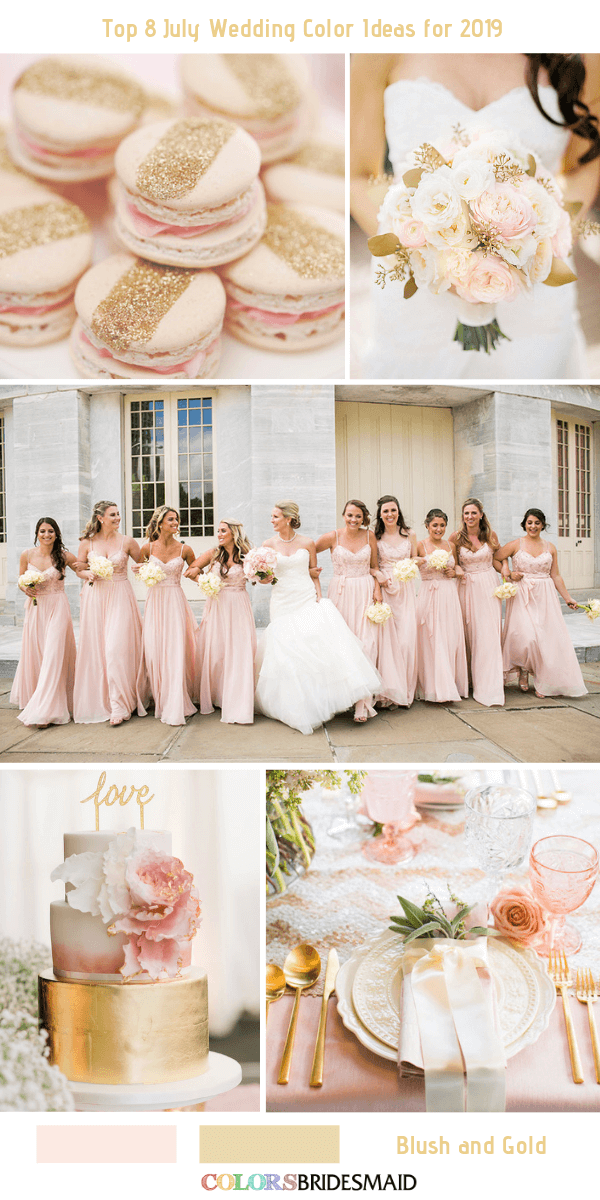 July Wedding Color ideas for 2019- Blush + Gold