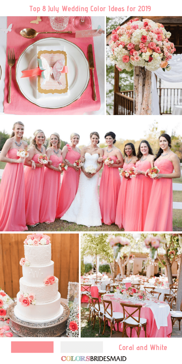 July Wedding Color ideas for 2019- Coral + White