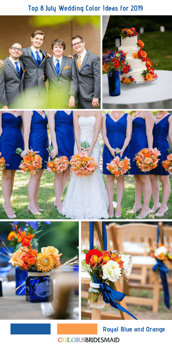 July Wedding Color ideas for 2019- Royal Blue + Orange