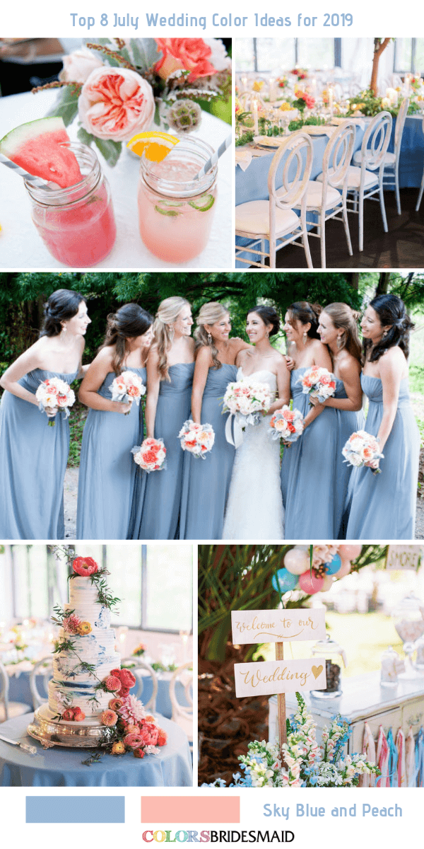 July Wedding Color ideas for 2019- Sky Blue + Peach