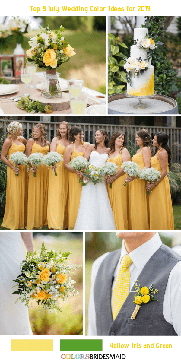 July Wedding Color ideas for 2019- Yellow Iris + Green