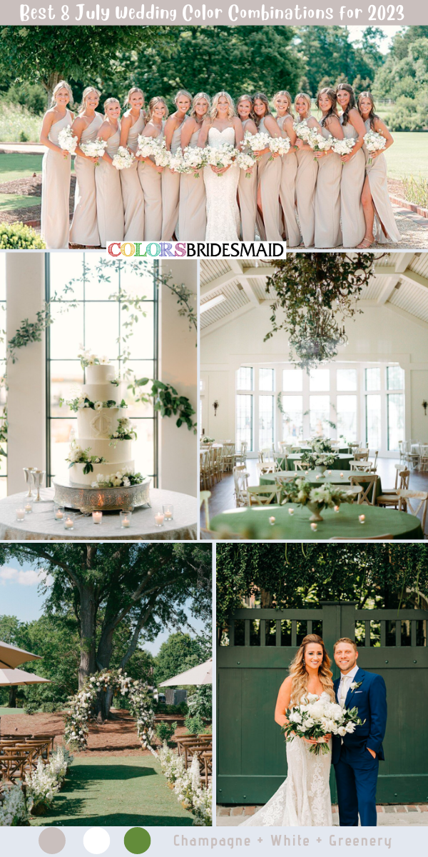 Best 8 July Wedding Color Combinations for 2023 - Champagne + White + Greenery