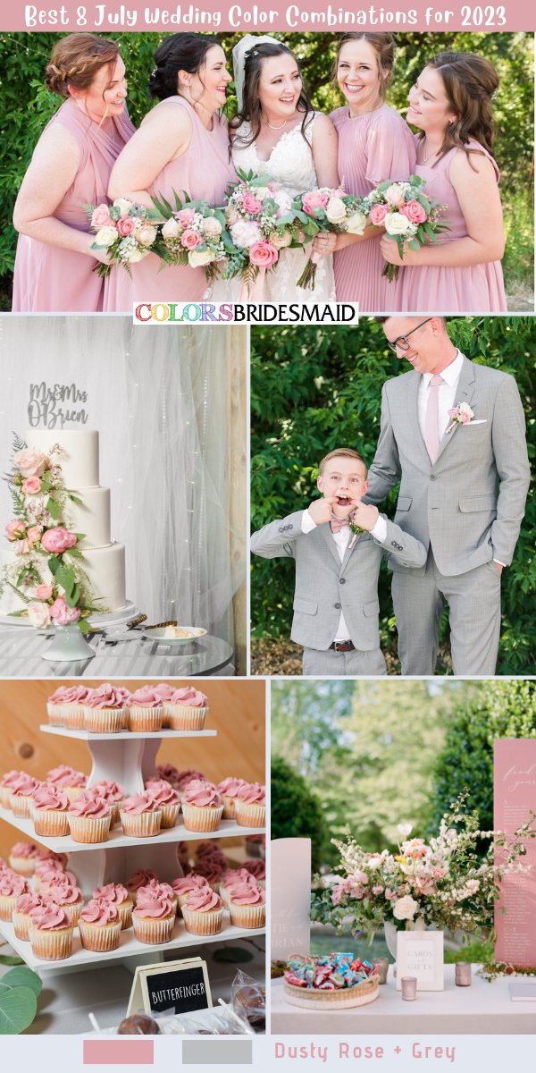 Best 8 July Wedding Color Combinations for 2023 - Dusty rose + Grey