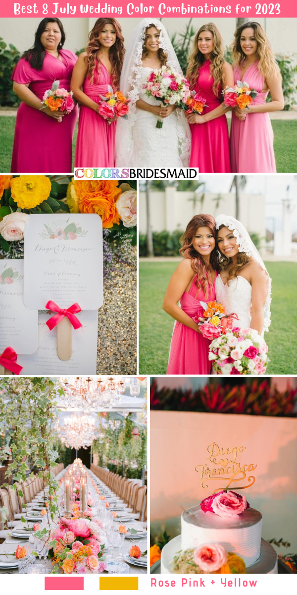 Best 8 July Wedding Color Combinations for 2023 - Rose pink + Yellow