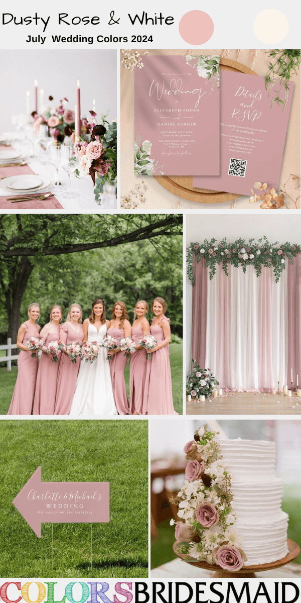 8 Best July Wedding Colors for 2024 to Inspire You -  Dusty Rose + White