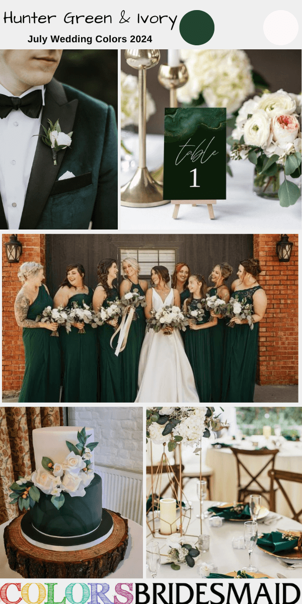 8 Best July Wedding Colors for 2024 to Inspire You - Hunter Green and Ivory