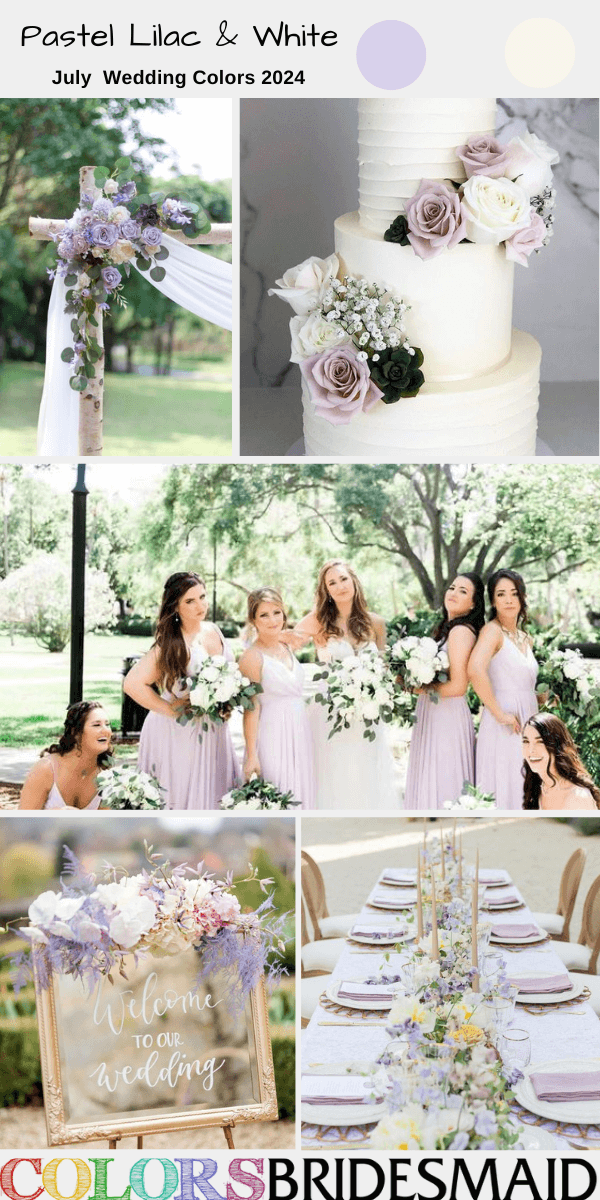 8 Best July Wedding Colors for 2024 to Inspire You - Pastel Lilac + White