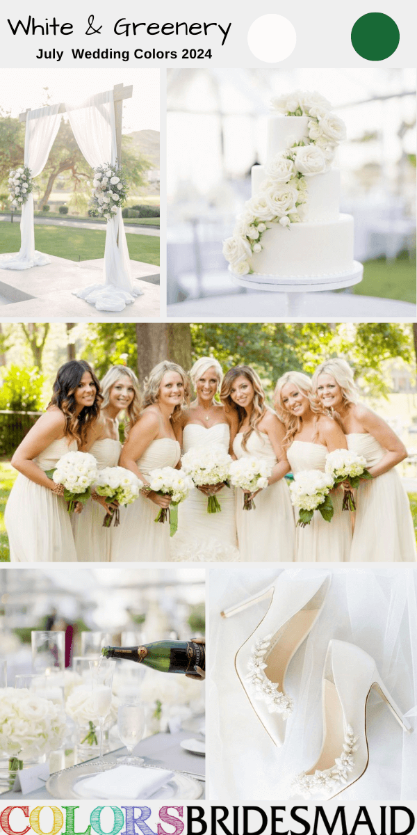 8 Best July Wedding Colors for 2024 to Inspire You - White and Greenery