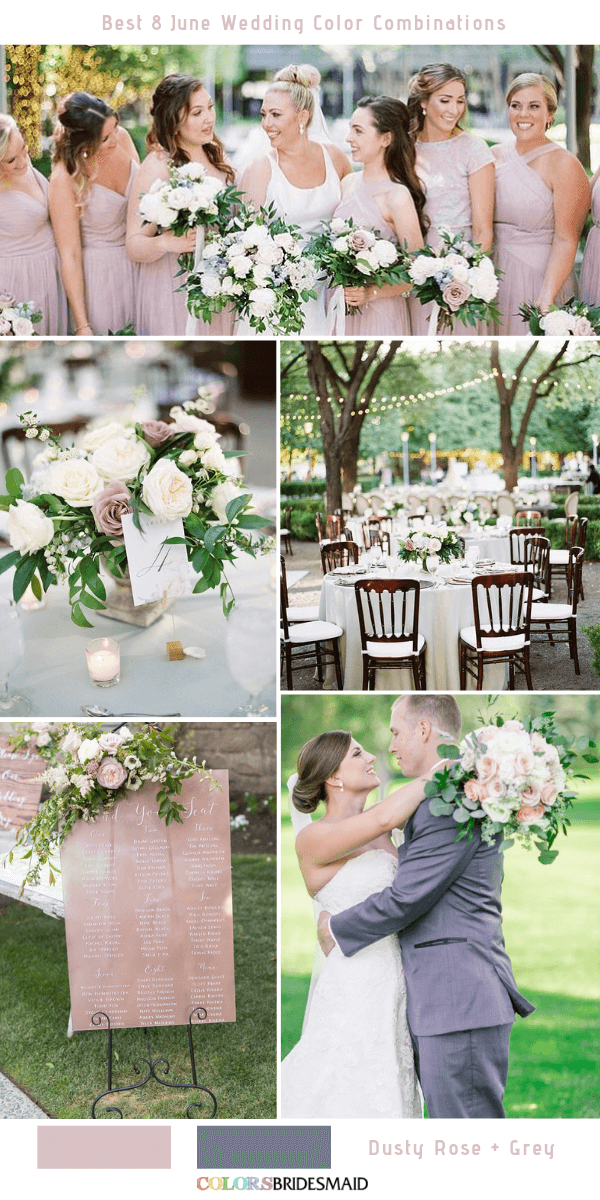 Best 8 June Wedding Color Combinations for 2019 - Dusty Rose and Grey